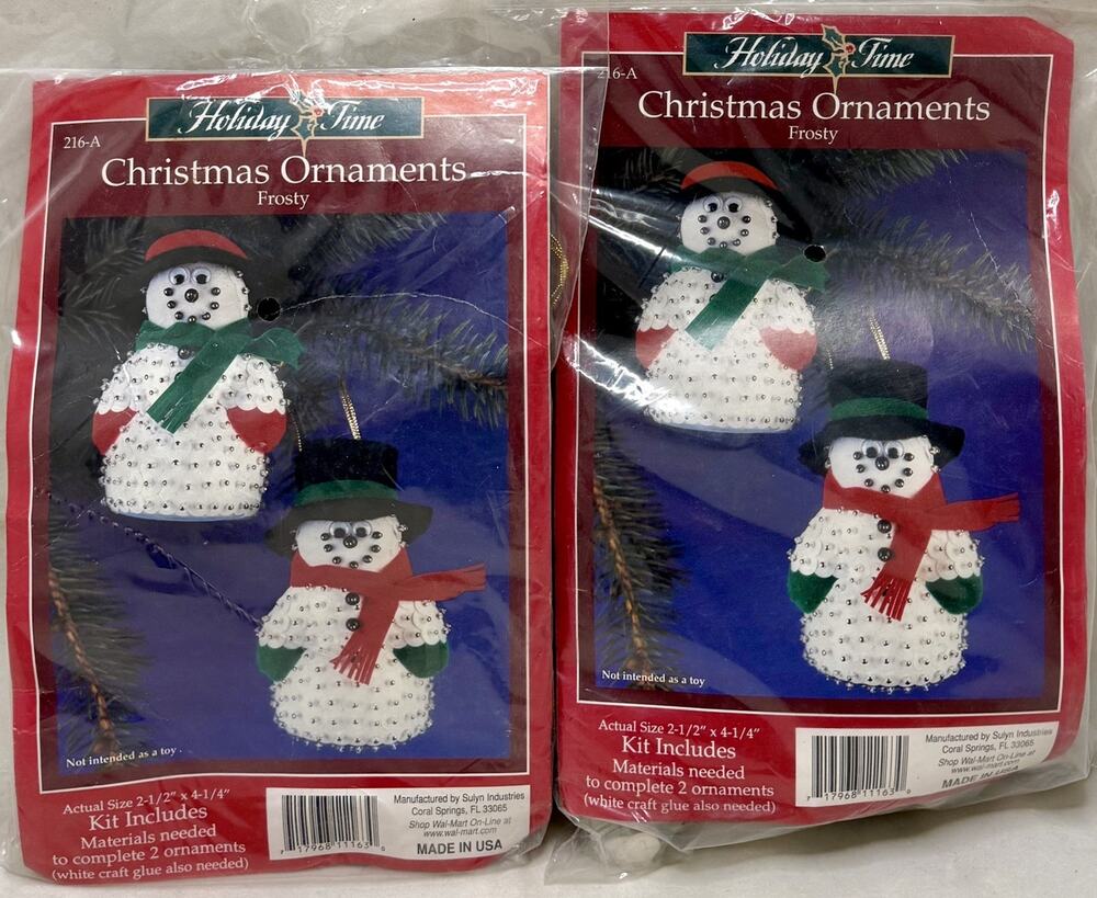 Lot/2 VTG NOS Holiday Time Christmas Ornament “Frosty” Kits - 4 Beaded Snowmen